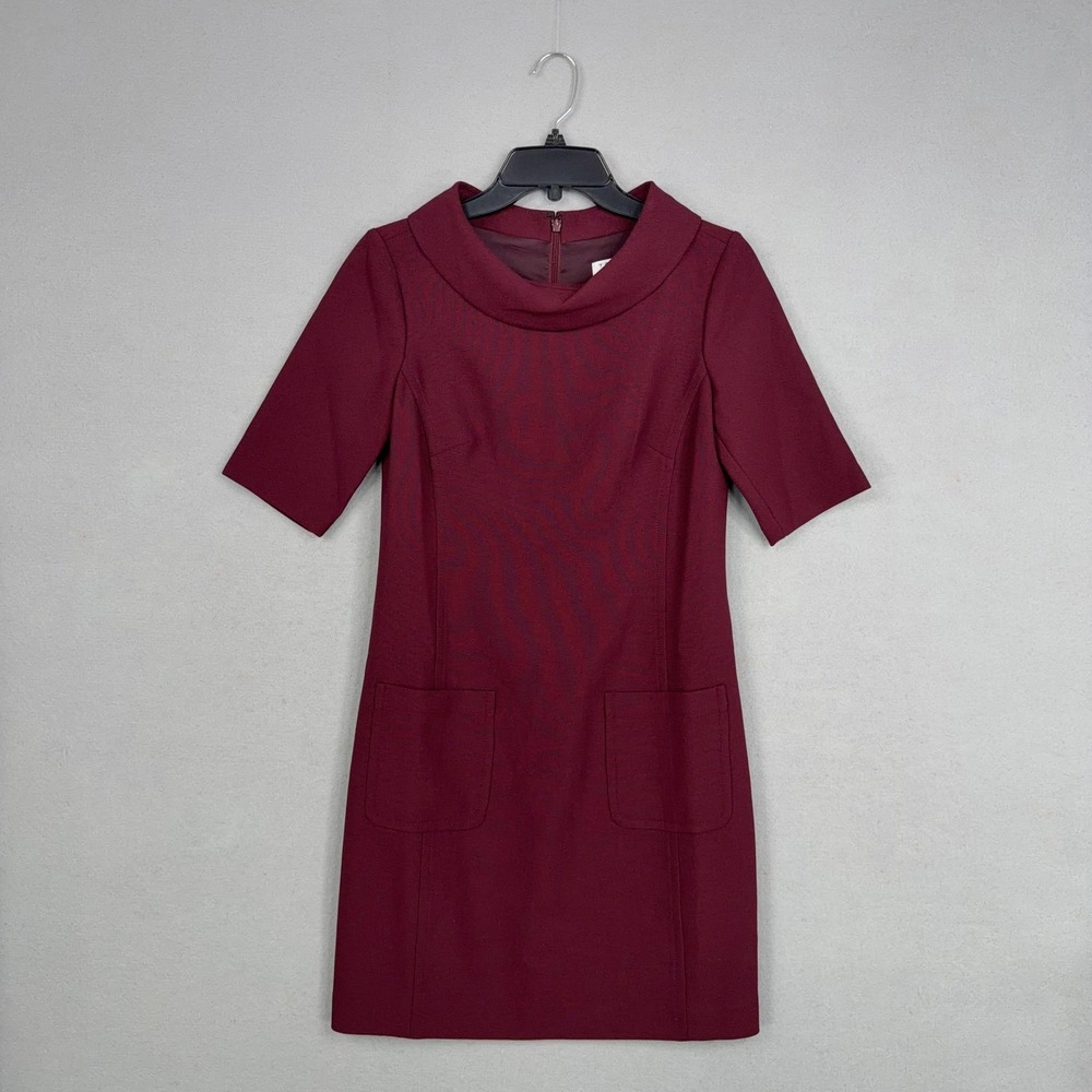 Trina Turk Dress Womens 0 Red Collared Short Sleeve Mini Shift Pockets Workwear